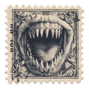Vintage Stamp Fangs Vinyl Car Decal Sticker – Waterproof & UV-Resistant 8"