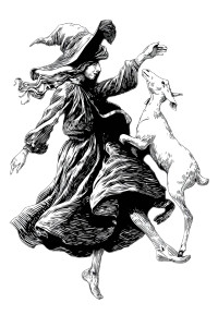Witch Dancing Goat Vinyl Car Decal Sticker – Waterproof & UV-Resistant 8"
