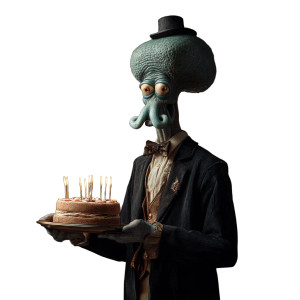 Handsome Squidward Cake Vinyl Car Decal Sticker – Waterproof & UV-Resistant 8"