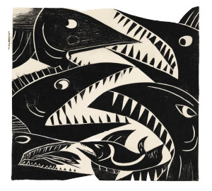 Eerie Fish Woodcut Vinyl Car Decal Sticker – Waterproof & UV-Resistant 8"