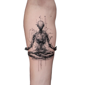 Robotic Monk Tattoo Vinyl Car Decal Sticker – Waterproof & UV-Resistant 