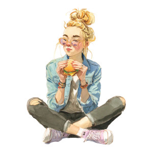 Girl Eating Burger Vinyl Car Decal Sticker – Waterproof & UV-Resistant 8"