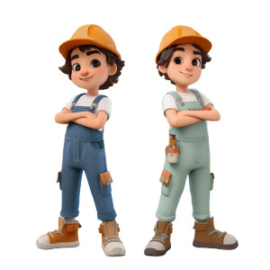 Cartoon Construction Duo Vinyl Car Decal Sticker – Waterproof & UV-Resistant 8"