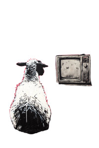 Sheep Watching Tv Vinyl Car Decal Sticker – Waterproof & UV-Resistant 8"