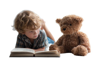 Boy Reading With Teddy Vinyl Car Decal Sticker – Waterproof & UV-Resistant 8"