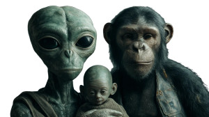 Alien And Chimpanzee Vinyl Car Decal Sticker – Waterproof & UV-Resistant 8"