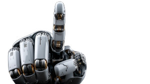 Defiant Robot Gesture Vinyl Car Decal Sticker – Waterproof & UV-Resistant 8"