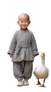 Toddler Monk With Goose Vinyl Car Decal Sticker – Waterproof & UV-Resistant 8"