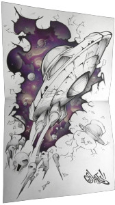 Alien Spaceship Graffiti Vinyl Car Decal Sticker – Waterproof & UV-Resistant 8"