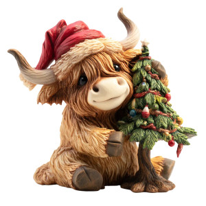 Christmas Highland Cow Vinyl Car Decal Sticker – Waterproof & UV-Resistant 8"
