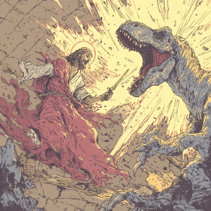 Jesus Vs T-Rex Vinyl Car Decal Sticker – Waterproof & UV-Resistant 8"