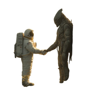 Peaceful Cosmic Handshake Vinyl Car Decal Sticker – Waterproof & UV-Resistant 8"