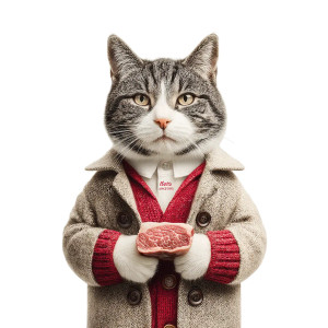 Cat With Steak Vinyl Car Decal Sticker – Waterproof & UV-Resistant 8"