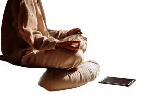 Meditating With Tablet Vinyl Car Decal Sticker – Waterproof & UV-Resistant 8"