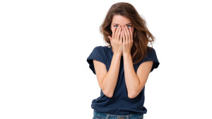 Embarrassed Brunette Woman Vinyl Car Decal Sticker – Waterproof & UV-Resistant 8"