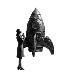 Woman On Rocketship Vinyl Car Decal Sticker – Waterproof & UV-Resistant 8"