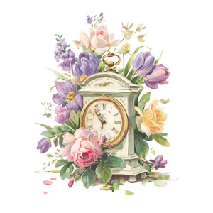 Floral Clock Illustration Vinyl Car Decal Sticker – Waterproof & UV-Resistant 8"