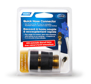 Camco Brass Hose Connector | Quick Connect, Automatic Shut Off Valve | Fits Standard Garden Hose | CSA Certified Camco Brass Hose Connector | Quick Connect, Automatic Shut Off Valve | Fits Standard Garden Hose | CSA Certified