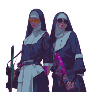 Cyberpunk Lesbian Nuns Vinyl Car Decal Sticker – Waterproof & UV-Resistant 8"