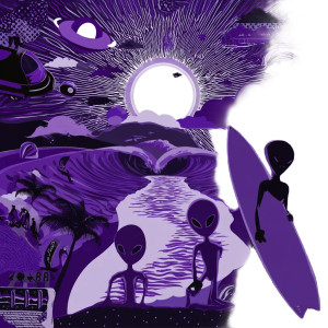 Purple Alien Surfers Vinyl Car Decal Sticker – Waterproof & UV-Resistant 8"