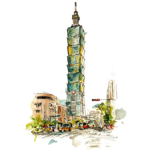 Taipei 101 Sketch Vinyl Car Decal Sticker – Waterproof & UV-Resistant 8"