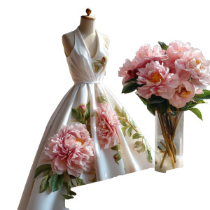 Silk Peonies Dress Vinyl Car Decal Sticker – Waterproof & UV-Resistant 8"