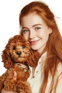 Red-Haired Model With Poodle Vinyl Car Decal Sticker – Waterproof & UV-Resistant 8"