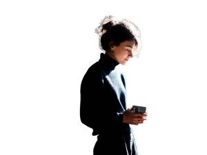 Woman With Coffee V2 Vinyl Car Decal Sticker – Waterproof & UV-Resistant 8"