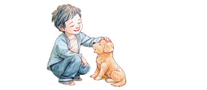 Curious Boy And Puppy Vinyl Car Decal Sticker – Waterproof & UV-Resistant 8"