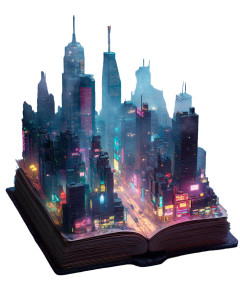 Cyberpunk Book City Vinyl Car Decal Sticker – Waterproof & UV-Resistant 8"
