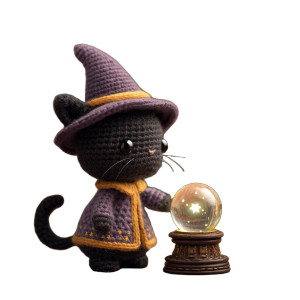 Crochet Witch Cat Vinyl Car Decal Sticker – Waterproof & UV-Resistant 8"