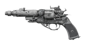 Futuristic Ancient Handgun Vinyl Car Decal Sticker – Waterproof & UV-Resistant 8"