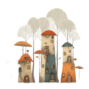 Mushroom Houses Vinyl Car Decal Sticker – Waterproof & UV-Resistant 8"