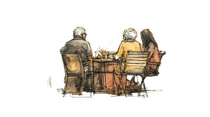 Elderly Group Chatting Vinyl Car Decal Sticker – Waterproof & UV-Resistant 8"