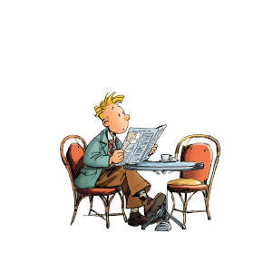 Tintin-Style Café Reader Vinyl Car Decal Sticker – Waterproof & UV-Resistant 8"