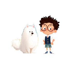 Boy And Samoyed Vinyl Car Decal Sticker – Waterproof & UV-Resistant 8"