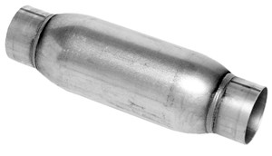 Dynomax Exhaust Muffler 24217 Race Series Bullet; Aluminized Steel Round Case; Single 4 Inch Diameter Center Inlet; Single 4 Inch Diameter Center Outlet; 12 Inch Body/16-1/2 Inch Overall Length