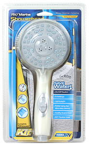 Camco Off-White Hand Held Shower Head | 5 Spray Settings, 60 Inch Hose, On/Off Valve Camco Off-White Hand Held Shower Head | 5 Spray Settings, 60 Inch Hose, On/Off Valve