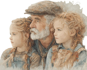 Grandfather With Grandchildren Vinyl Car Decal Sticker – Waterproof & UV-Resistant 8"