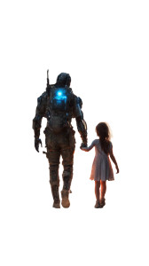 Cybernetic Soldier & Girl Vinyl Car Decal Sticker – Waterproof & UV-Resistant 8"