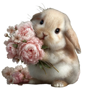 Bunny With Peonies V2 Vinyl Car Decal Sticker – Waterproof & UV-Resistant 8"