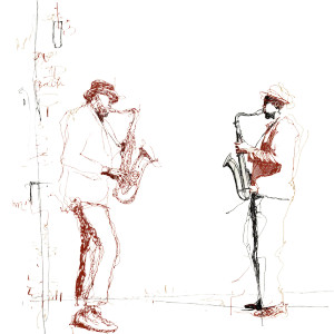 Street Musicians Saxophones Vinyl Car Decal Sticker – Waterproof & UV-Resistant 8" Street Musicians Saxophones Vinyl Car Decal Sticker – Waterproof & UV-Resistant 8"