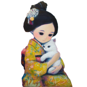 Geisha And Cat Vinyl Car Decal Sticker – Waterproof & UV-Resistant 8"
