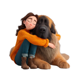 Woman Hugging Leonberger Vinyl Car Decal Sticker – Waterproof & UV-Resistant 8"