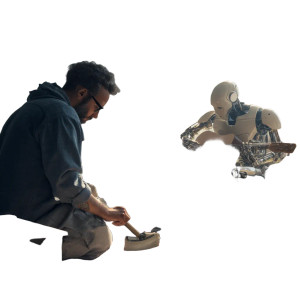 Man And Robot Scene Vinyl Car Decal Sticker – Waterproof & UV-Resistant 8"