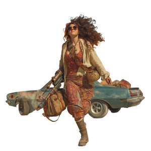 Bohemian Woman Fleeing Vinyl Car Decal Sticker – Waterproof & UV-Resistant 8"