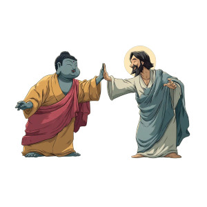 Buddha Jesus High-Five Vinyl Car Decal Sticker – Waterproof & UV-Resistant 8"