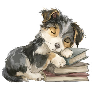 Sleeping Dog On Books Vinyl Car Decal Sticker – Waterproof & UV-Resistant 8"