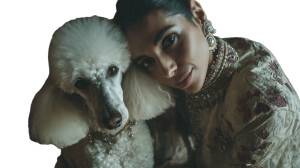 Brunette With Poodle Vinyl Car Decal Sticker – Waterproof & UV-Resistant 8"