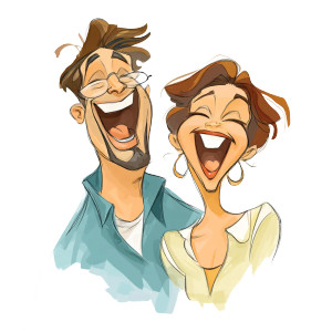 Laughing Cartoon Duo Vinyl Car Decal Sticker – Waterproof & UV-Resistant 8"